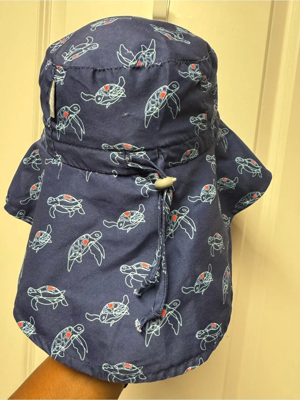 JAN & JUL Kids Aqua-Dry Adventure Navy Turtle Print Sun Hat Adjustable 2-5yrs- L